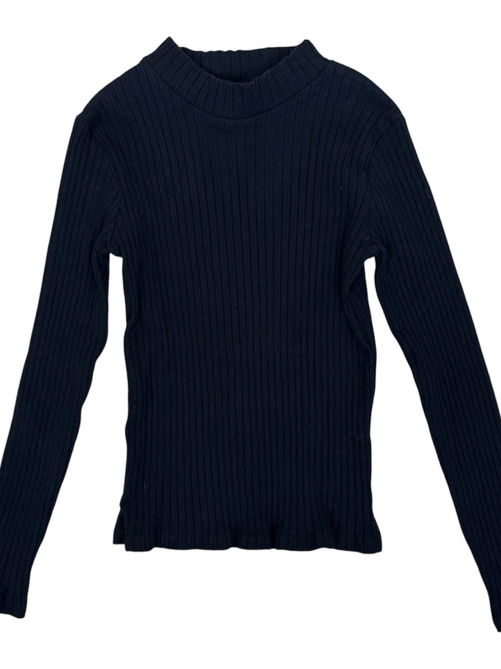 Girls Black Ribbed Long-Sleeve Mock Neck Long Sleeve Top